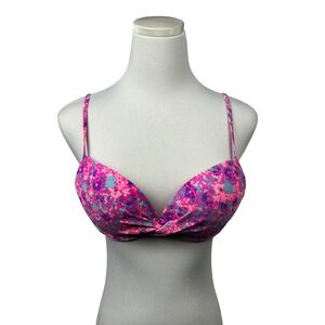 Floral Twist Bikini Top Bandeau Large Padded Swim Top Adjustable Straps